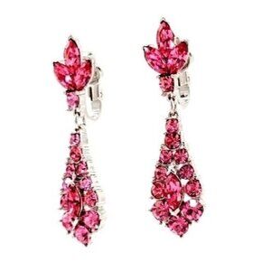 Trifari vintage pink rhinestone drop clip earrings